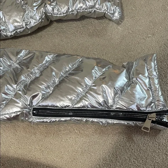 Long Silver Puffer Coat with Hood - Picture 8 of 8